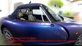 preview picture of video 'Blue-Purple (subtle) pigment from Matt-Pack. Applied over a BLACK base coat on a TVR Chimaera'