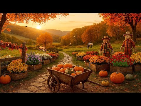 Halloween Pumpkin Farm Ambience 🎃 | Peaceful Autumn Countryside with Scarecrows