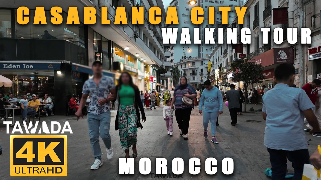 Immersive street-level walking tour through Casablanca, Morocco, showcasing authentic urban landscapes, local architecture, and the vibrant atmosphere of the city's neighborhoods