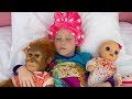 Nastya found a baby doll and pretends to be a parent