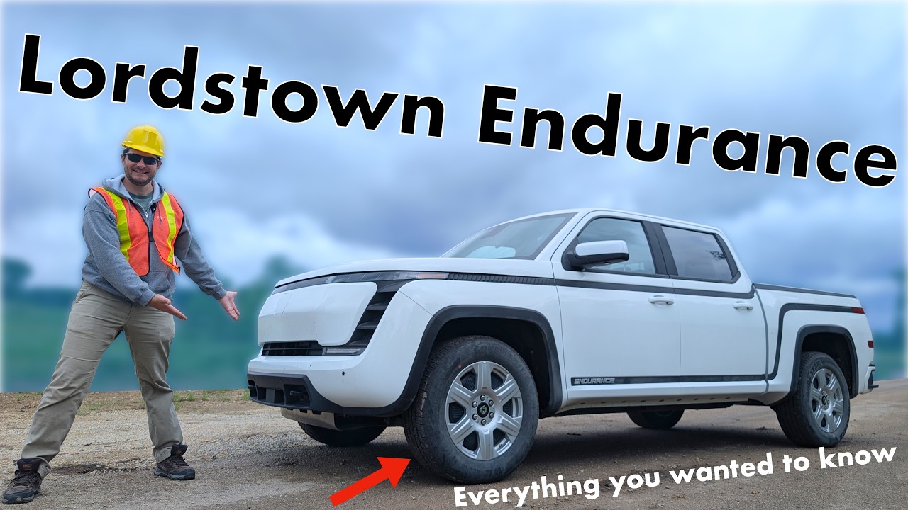 White Lordstown Endurance electric truck on a rural road