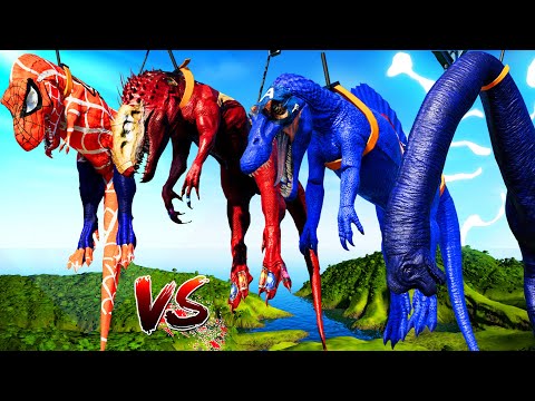 Captain America Spinosaurus Vs Spiderman Tyrannosaurus Rex Dinosaurs Fight 🌍Jurassic World Evolution