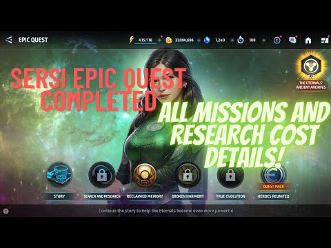 Sersi Epic Quest Completed All Missions And Reaserch Cost Details || Marvel Future Fight