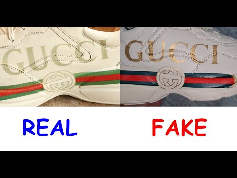 Gucci Rhyton sneakers real vs fake. How to spot fake Gucci shoes and trainers