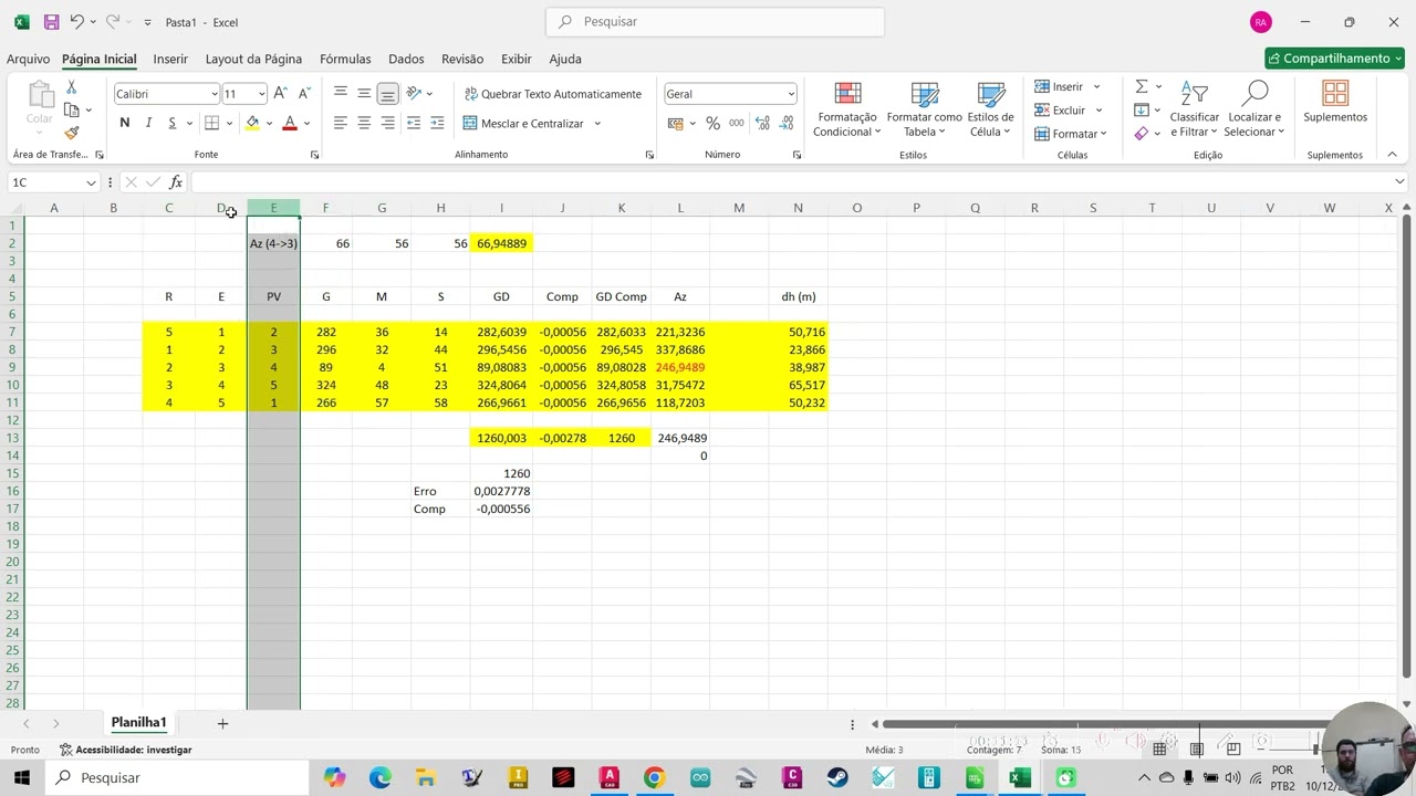 Testedoangelo-Processamento da Poligonal no Excel