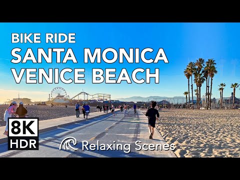 [8K HDR] California's Best Beach Bike Ride: Venice to Santa Monica Pier /w Sunset Ending!  - 60fps