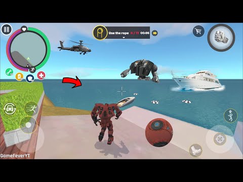 Rope Hero Vice Town (Transformer Robot Ball Destroy Water ship)Robot Ball jumping japang in sea - HD