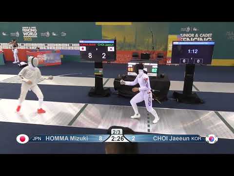 2022 229 T32 11 F E Cadets Individual Dubai UAE WCH GREEN HOMMA JPN vs CHOI KOR