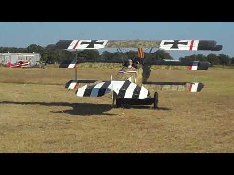 Old Kingsbury LeRhone Rotary Powered Fokker Dr1 Take Off