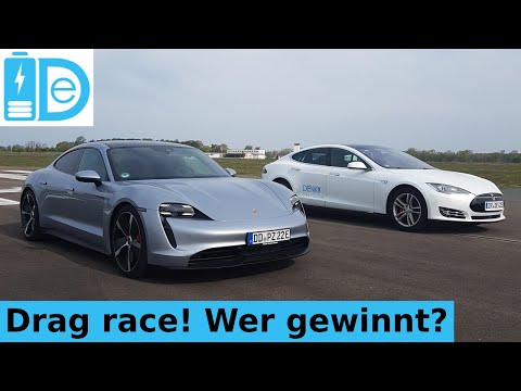 Porsche Taycan 4S vs. Tesla Model S P85D - Drag race - Flugfeld Riesa