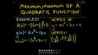 Maximum and Minimum Values of Quadratic Functions