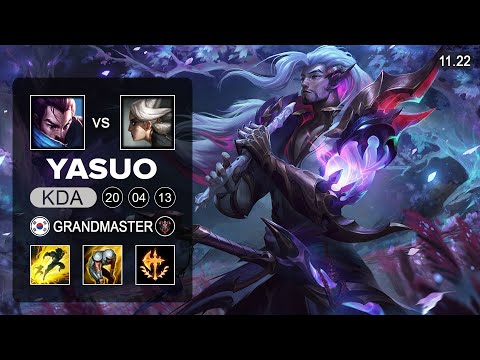 Yasuo ADC vs Aphelios - KR Grandmaster - Season 11 Patch 11.22