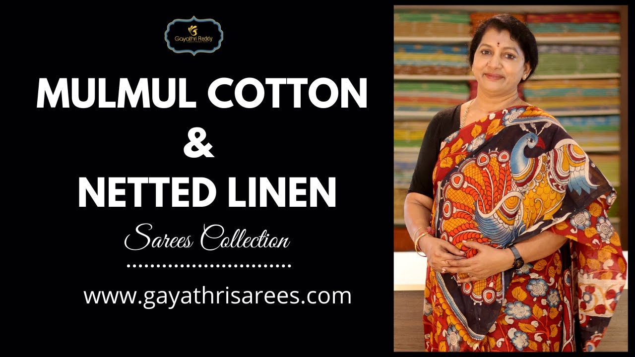 <p style="color: red">Video : </p>New Latest Mulmul Cotton   Netted Linen &amp;  Cotton Linen Sarees Collection || Gayathri Reddy || 2022-05-19