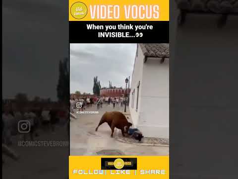 Girl Thinks She's Invisible at Running of the Bulls - Gets Charged! #runningofthebulls #spain #bull