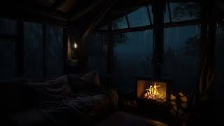 Cozy Cabin Rain and Fireplace Ambience | Peaceful Forest Sounds for Deep Sleep
