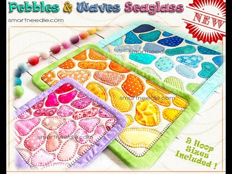 Pebbles and Waves Seaglass quilt table toppers embroidery applique