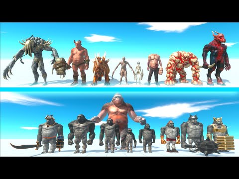 INFERNALS Team vs MUTANT PRIMATES Team - Animal Revolt Battle Simulator ARBS
