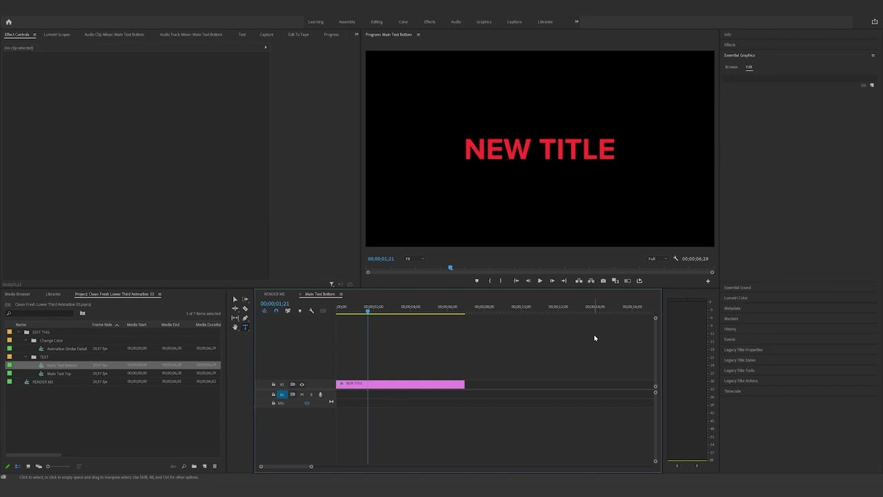 How to edit the Clean Fresh Lower Third Animation 03 in Premiere Pro