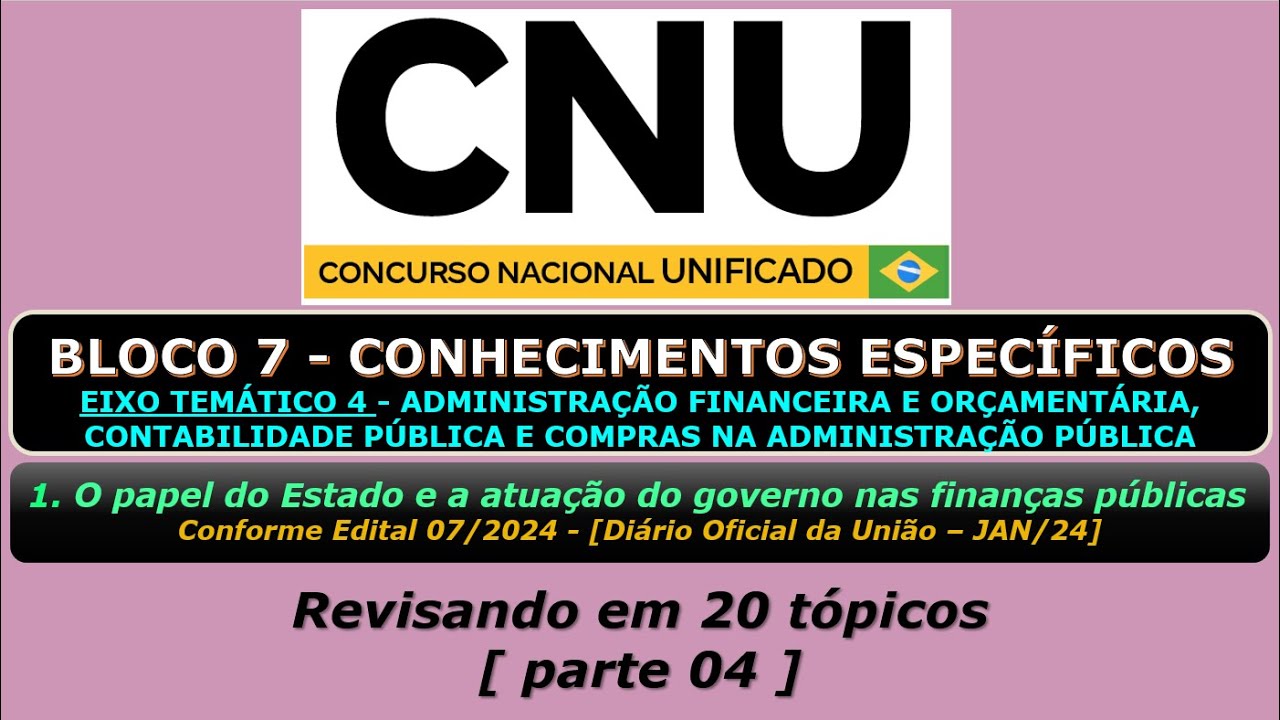 O papel do Estado e a atuação do governo nas finanças pública - [CNU - Bloco 7 - Eixo Temático 4]