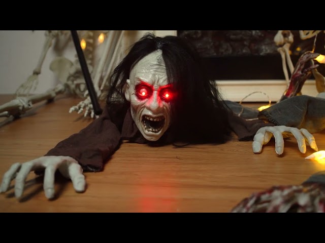 Vídeo relacionado con JOYIN Halloween Zombie Groundbreaker con Ojos iluminados y Sonido Aterrador para Halloween Patio al Aire Libre Decoración de césped