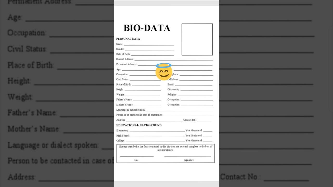 BIO-DATA| Biodata form| Personal Data| Personal information| Form