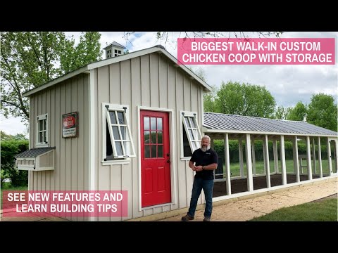 , title : 'Biggest Walk-In Custom Chicken Coop with Storage | See New Features and Learn Building Tips'