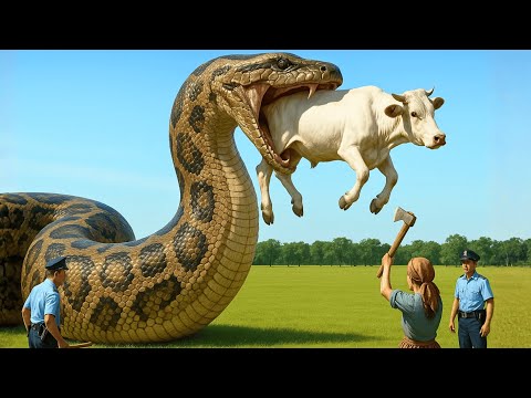 Heroic Rescue Team Saves Brave Mother Cow from a Mutant Python Attack in the Open Grasslands 🐄🐍