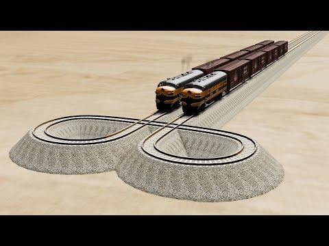 Impossible Two Circular Overlapping Rail Tracks Vs Trains Crossing - BeamNG.Drive