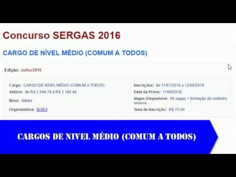 Edital Concurso SERGAS 2016 - Cargo de Nível Médio (Comum a Todos)