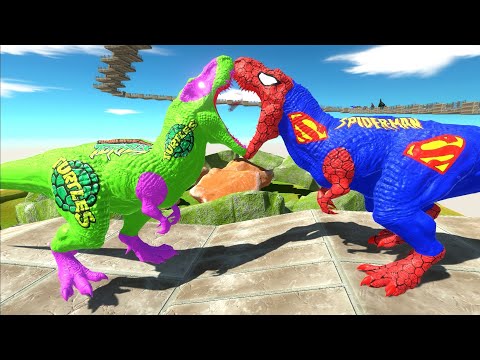 SUPER SPIDERMAN T REX DEATH FALL - Animal Revolt Battle Simulator
