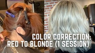 Hair Transformation: Red box dye to White blonde in one appointment - color correction tutorial