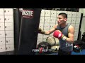 KO SENSATION VERGIL ORTIZ WORKING HEAVY BAG COMBINATIONS DURING BOXING WORKOUT DAY AWAY FROM FIGHT