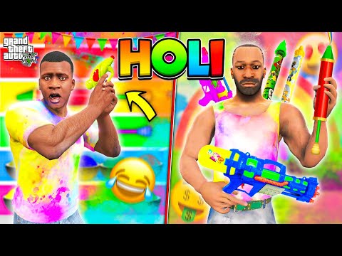 😂Playing HOLI in Indian Bike Driving 3D Vs GTA 5!
