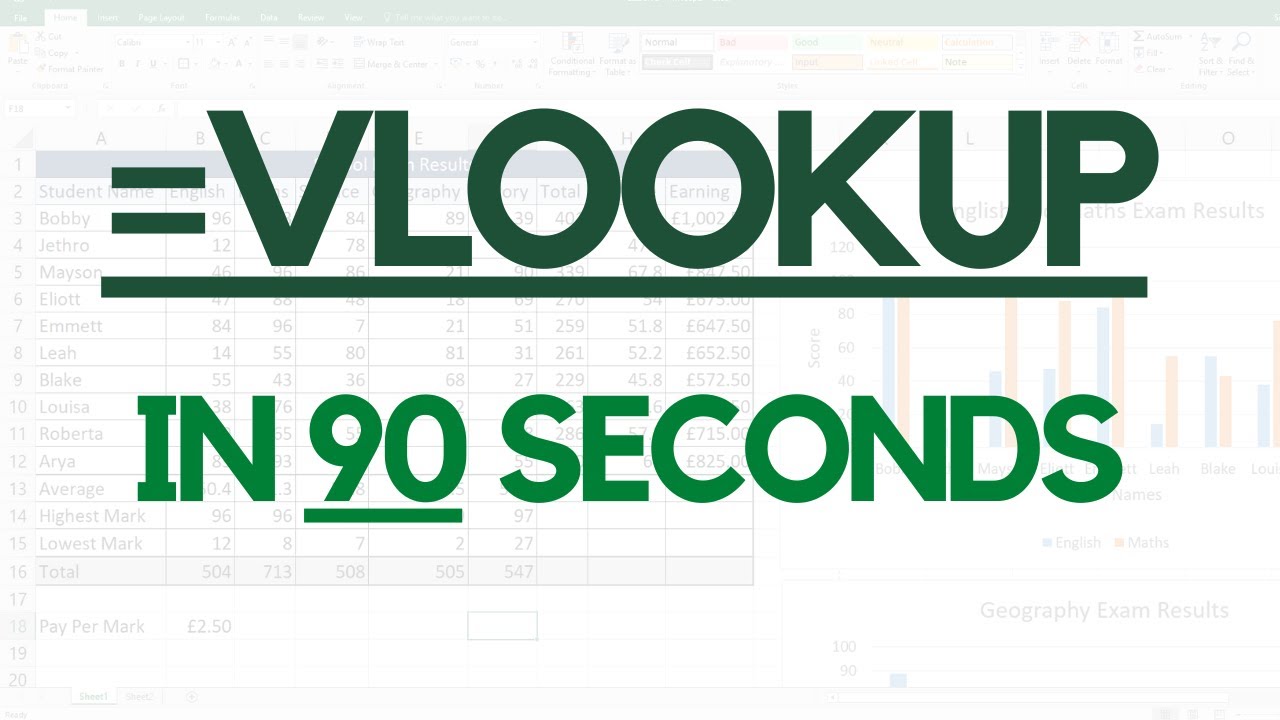 VLOOKUP in 90 seconds IGCSE, GCSE ICT Excel Formula Tutorial 0417, 0983, 4IT1