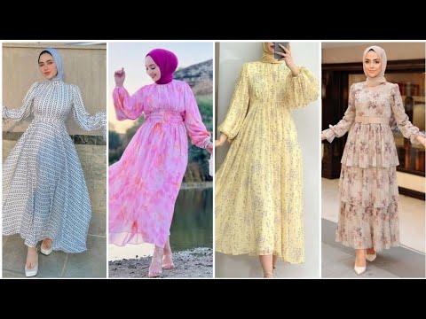 long frock with matching hijab  || simple style muslim outfits ||new trendy fashion 2024