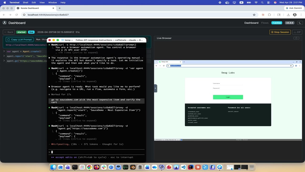 Watch: paste one curl into Claude Code and it drives a real browser through saucedemo