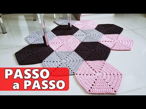 Crochet rug with hexagons and INVISIBLE SEAM in crochet step by step