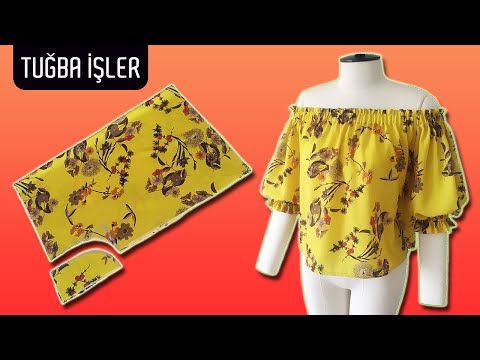 Very Easy Bardot Top with Puf Sleeve Cutting and...