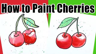 How to Paint Cherries KIDS Easy Watercolor Tutorial