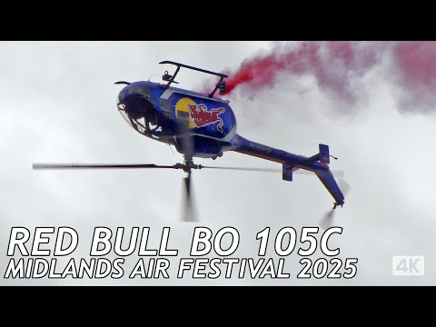 Red Bull Bo 105C helicopter aerobatic display - Midlands Air Festival 2025