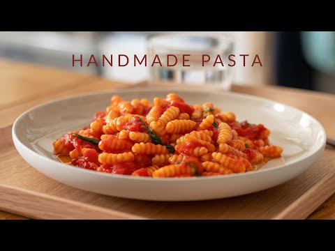 Handmade Semolina Pasta with Simple Tomato and Basil Sauce.