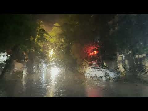Driving in City on Rainy Night | Heavy Rain on Car & Thunder Sounds | Rain Sounds for Sleep, Relax
