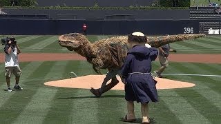 Baby T-Rex throws out ceremonial first pitch