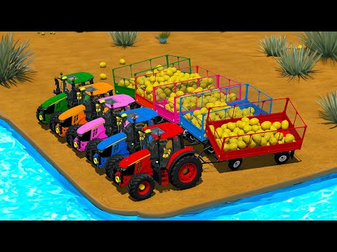 LOAD AND TRANSPORT LEMONS WITH JOHN DEERE TRACTORS AND TELEHANDLERS - Farming Simulator 22