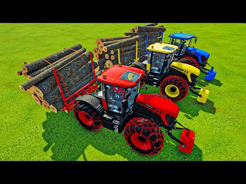 TRANSPORT OF COLORS! LOAD & TRANSPORT WOOD WITH JCB COLOR TRACTORS!-Farming Simulator 22
