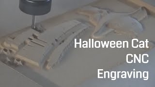 Woodworking 3D Carving Halloween Black Cat Engraving Relief Sculpture