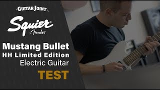 Video thumbnail for Olympic White Squier Bullet Mustang HH Limited Edition Electric Guitar TEST by Guitar Joint