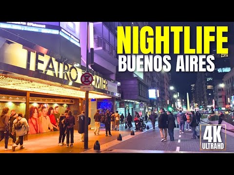 [4K] Avenida Corrientes & Obelisco - Walking Tour | Winter Evening in Buenos Aires