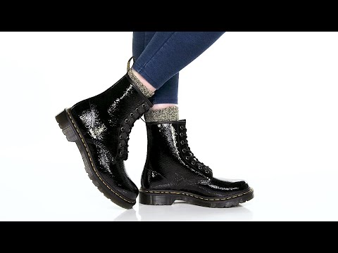 1460 Women's Distressed Patent Leather Boots in Black