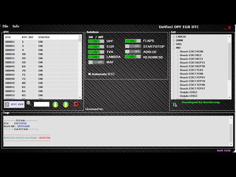 How to remove DPF EGR ADBLUE and others using DAVINCI